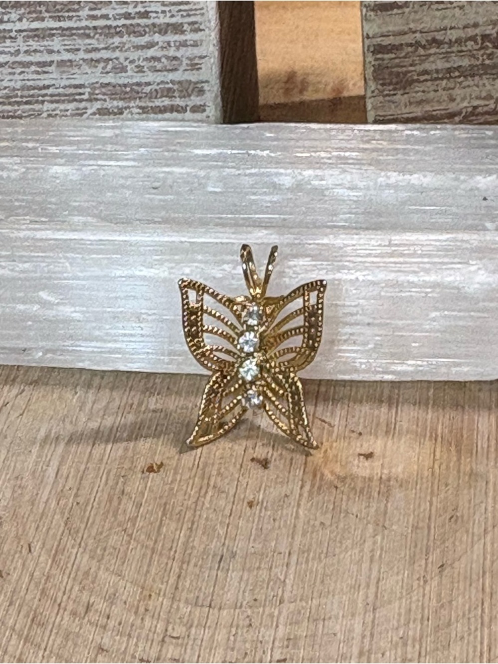 Gold Butterfly Pendant with Rhinestones